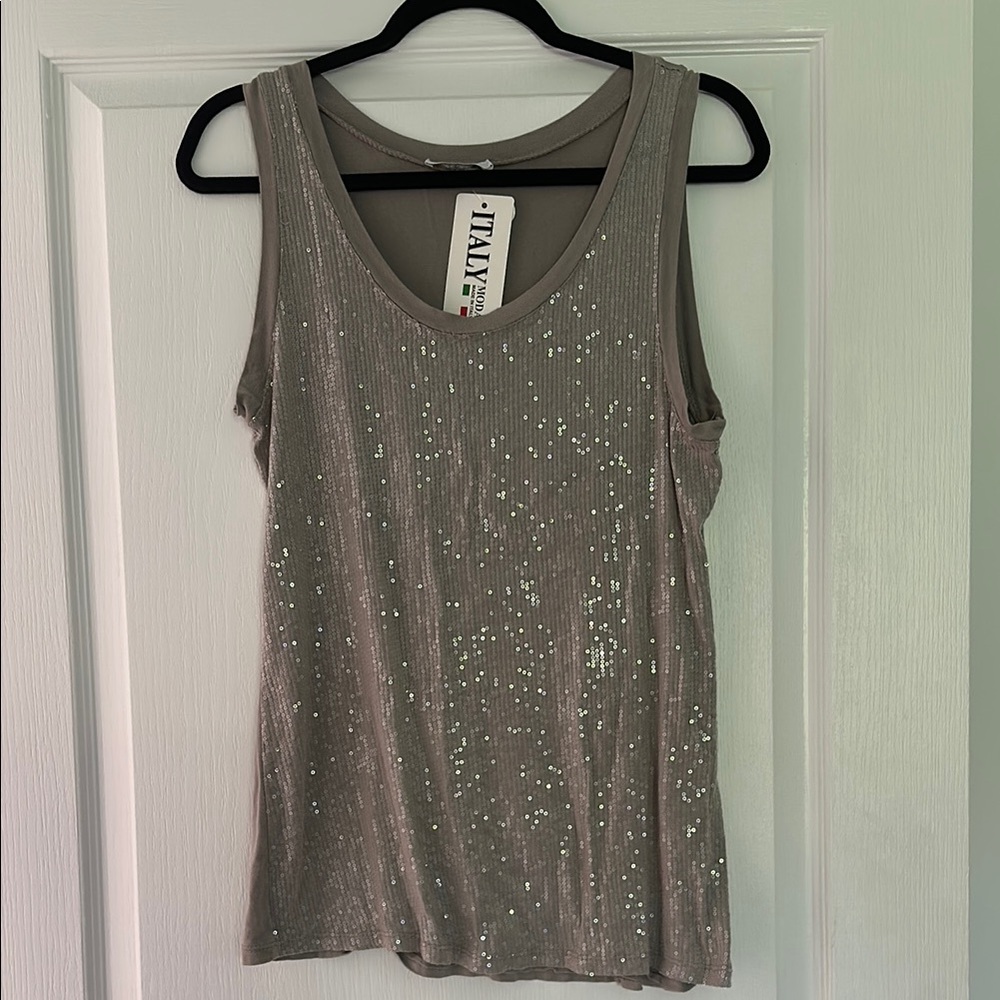 Silver Sequin Sleeveless Tank Top